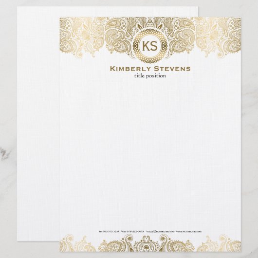Elegante witte en gouden bloemige Paisley 2 Gepersonaliseerd Briefhoofd (Voorkant / Achterkant)
