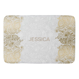 Elegante witte en gouden bloemige Paisley kant Badmat