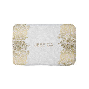 Elegante witte en gouden bloemige Paisley kant Badmat