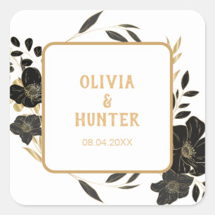 Elegante witte en gouden bloemige trouw  vierkante sticker