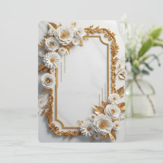 Elegante witte en gouden bloemrijke lijst kaart