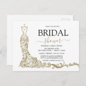 Elegante witte en gouden blos jurk bruidsdouche briefkaart (Voorkant / Achterkant)