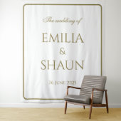 Elegante witte en gouden bruiloft achtergrond wandkleed (In situ)