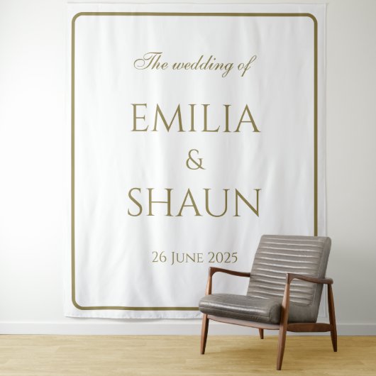 Elegante witte en gouden bruiloft achtergrond wandkleed (In situ)