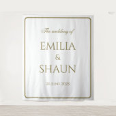 Elegante witte en gouden bruiloft achtergrond wandkleed (Voorkant)