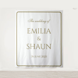 Elegante witte en gouden bruiloft achtergrond wandkleed