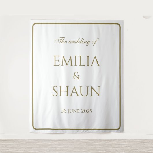 Elegante witte en gouden bruiloft achtergrond wandkleed (Voorkant)