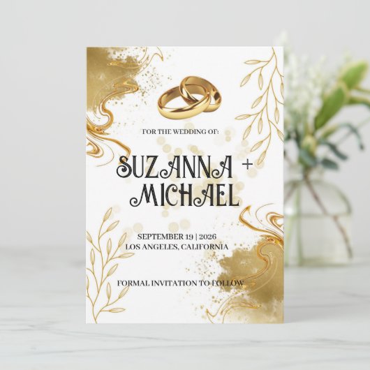 Elegante witte en gouden bruiloft kaart (Staand voorkant)