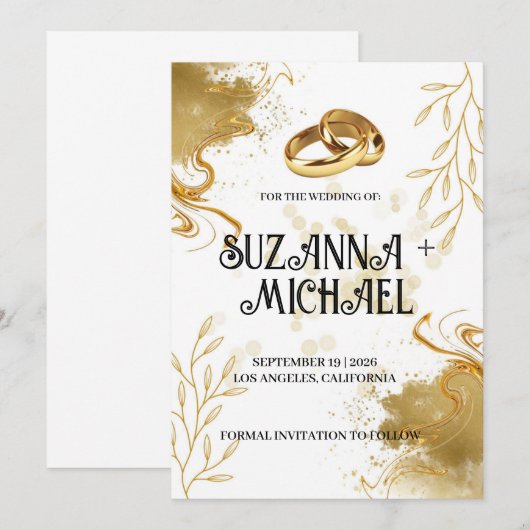 Elegante witte en gouden bruiloft kaart (Voorkant / Achterkant)