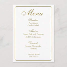 Elegante witte en gouden bruiloft menu's
