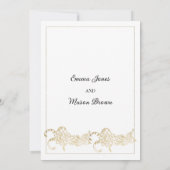 Elegante witte en gouden confetti bloemenbruiloft kaart (Achterkant)