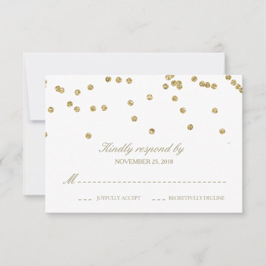 Elegante witte en gouden Confetti Polka-Stippen RS RSVP Kaartje (Voorkant)