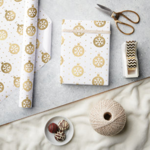 Elegante witte en gouden folie kerstballen cadeaupapier