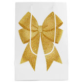 Elegante Witte en Gouden Glitter Boog Verjaardag Medium Cadeauzakje (Achterkant)