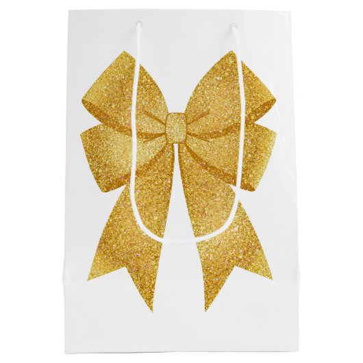 Elegante Witte en Gouden Glitter Boog Verjaardag Medium Cadeauzakje (Achterkant)
