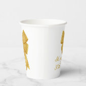 Elegante Witte en Gouden Glitter Boog Verjaardag Papieren Bekers (Rechts)