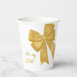 Elegante Witte en Gouden Glitter Boog Verjaardag Papieren Bekers