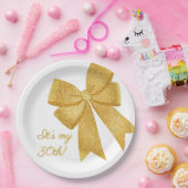 Elegante Witte en Gouden Glitter Boog Verjaardag Papieren Bordje (Feest)