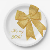 Elegante Witte en Gouden Glitter Boog Verjaardag Papieren Bordje (Voorkant)