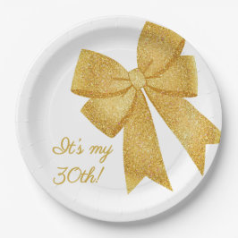 Elegante Witte en Gouden Glitter Boog Verjaardag Papieren Bordje