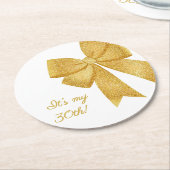 Elegante Witte en Gouden Glitter Boog Verjaardag Ronde Kartonnen Onderzetter (Gebogen)