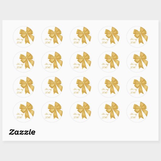 Elegante Witte en Gouden Glitter Boog Verjaardag Ronde Sticker (Vel)