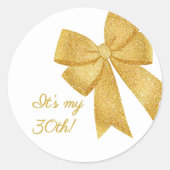 Elegante Witte en Gouden Glitter Boog Verjaardag Ronde Sticker (Voorkant)