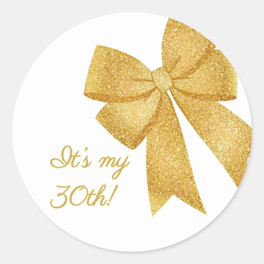 Elegante Witte en Gouden Glitter Boog Verjaardag Ronde Sticker (Voorkant)