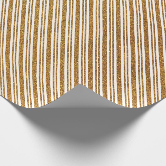 Elegante witte en gouden glitter snoepriet strepen cadeaupapier (Hoek)