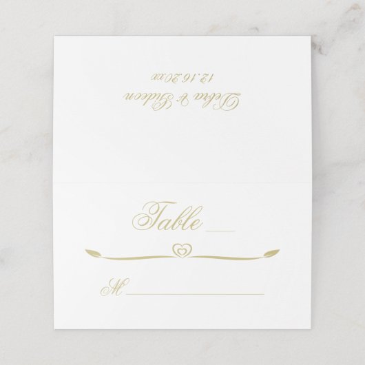 Elegante witte en gouden hart bloeien bruiloft plaatskaartje (Buitenkant ongevouwen)
