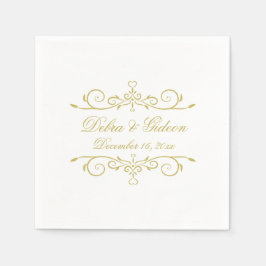 Elegante witte en gouden hart bloeien bruiloft servetten