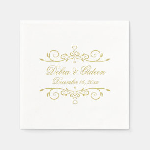 Elegante witte en gouden hart bloeien bruiloft servetten