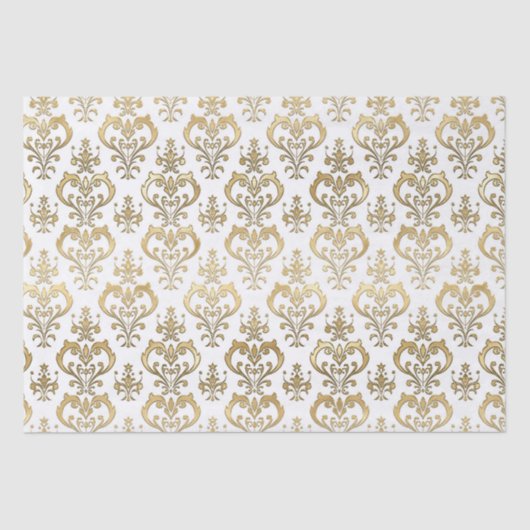 Elegante witte en gouden harten Valentijns Damask Tissuepapier (Voorkant)
