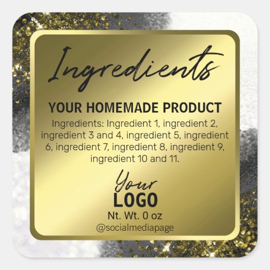 Elegante witte en gouden ingrediëntenlabels vierkante sticker (Voorkant)