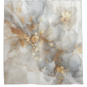 Elegante witte en gouden inkt Abstracte kunst Douchegordijn (Voorkant)
