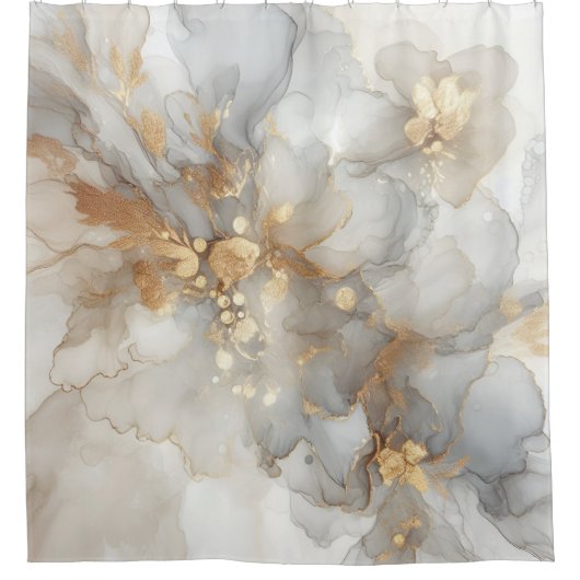 Elegante witte en gouden inkt Abstracte kunst Douchegordijn (Voorkant)
