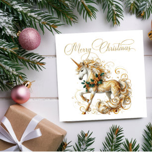Elegante witte en gouden kerst-unicorn kartonnen onderzetters