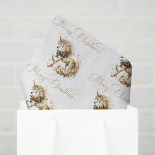 Elegante witte en gouden kerst-unicorn tissuepapier