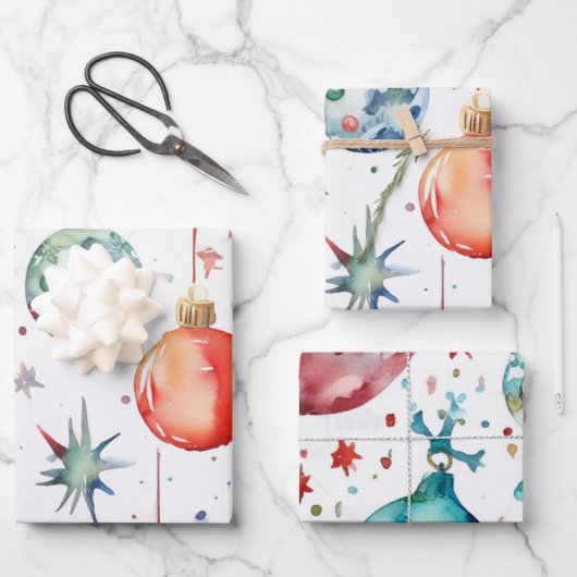 Elegante witte en gouden kerstballen inpakpapier vel (Voorkant)