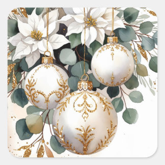 Elegante witte en gouden kerstballen waterverf Ker Vierkante Sticker