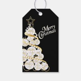 Elegante witte en gouden kerstboom cadeaulabel