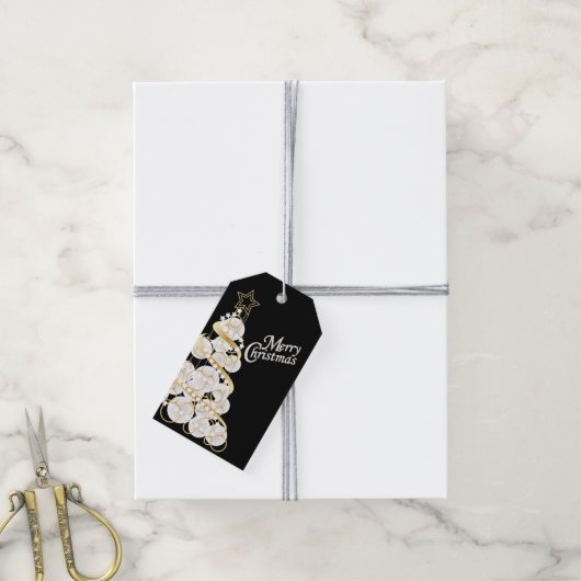 Elegante witte en gouden kerstboom cadeaulabel (Met Touw)