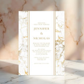 Elegante witte en gouden marmeren bruiloft kaart