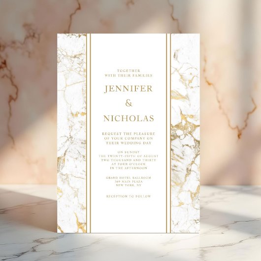 Elegante witte en gouden marmeren bruiloft kaart