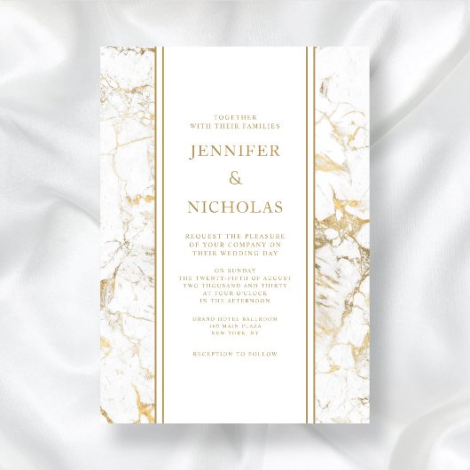 Elegante witte en gouden marmeren bruiloft kaart