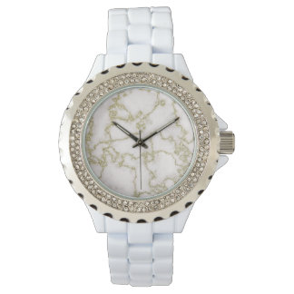 Elegante witte en gouden marmeren dameshorloge horloge