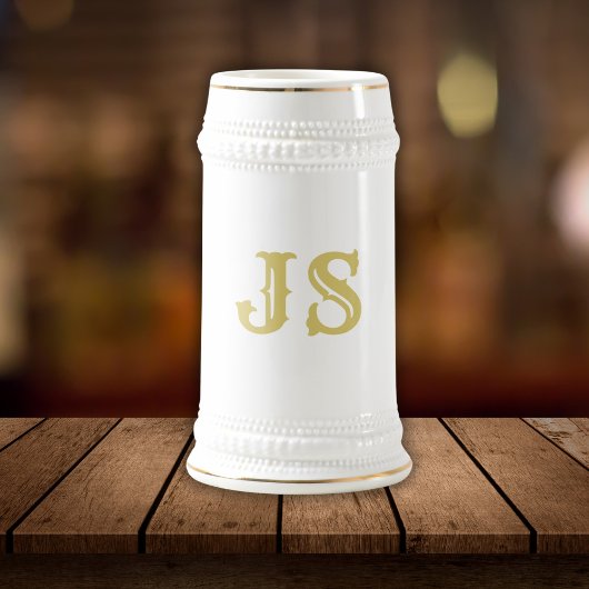 Elegante witte en gouden monogram bierpul