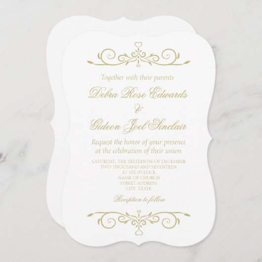 Elegante Witte en Gouden Monogram Bruiloft Kaart (Voorkant / Achterkant)