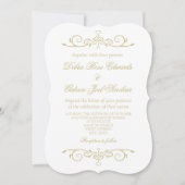 Elegante Witte en Gouden Monogram Bruiloft Kaart (Voorkant)