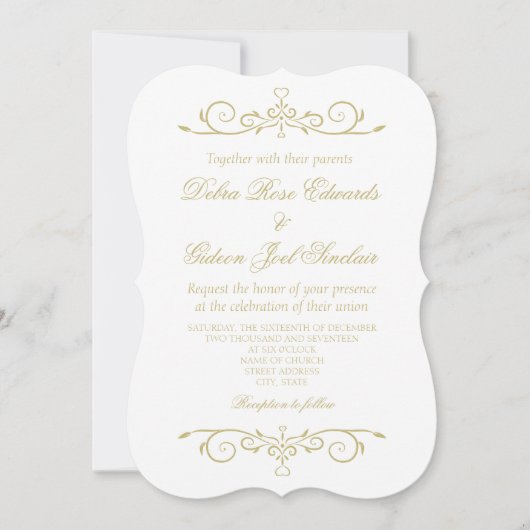 Elegante Witte en Gouden Monogram Bruiloft Kaart (Voorkant)